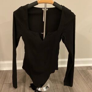 Free People Black Long Sleeve Bodysuit